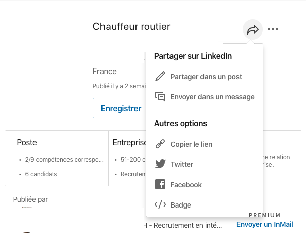 Partager une offre sur Linkedin