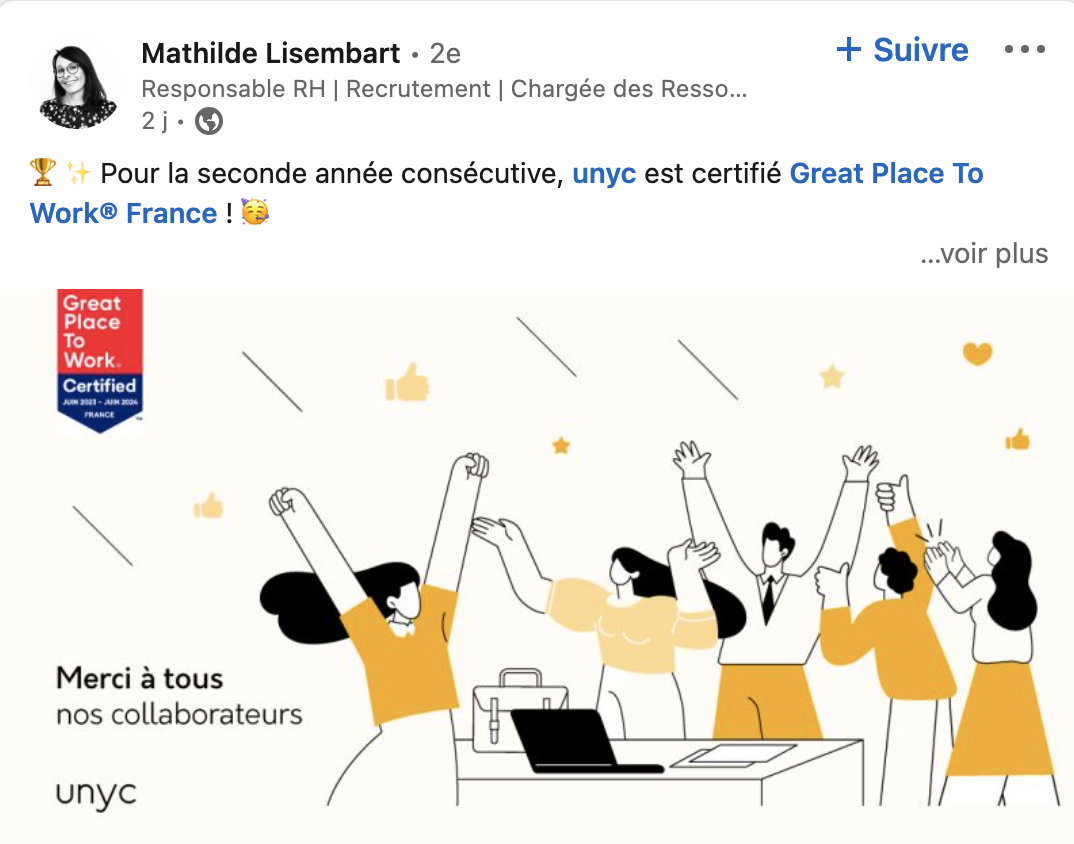post LinkedIn de Mathilde Lisembart