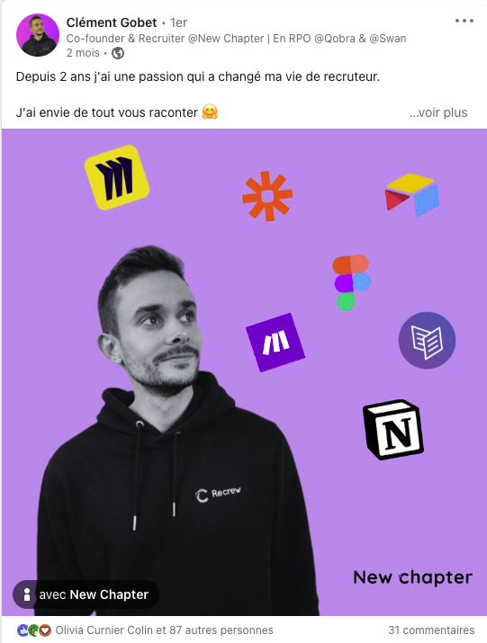 Post de Clément Gobet sur sa passion pour le no-code