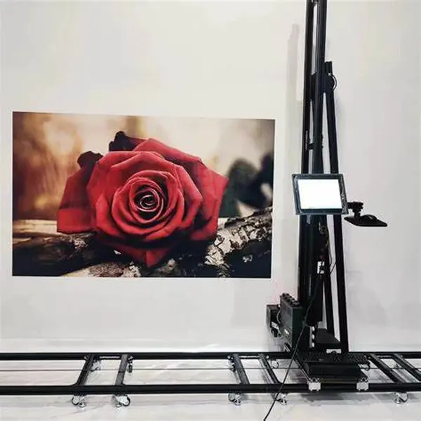 rose op de muur en printer