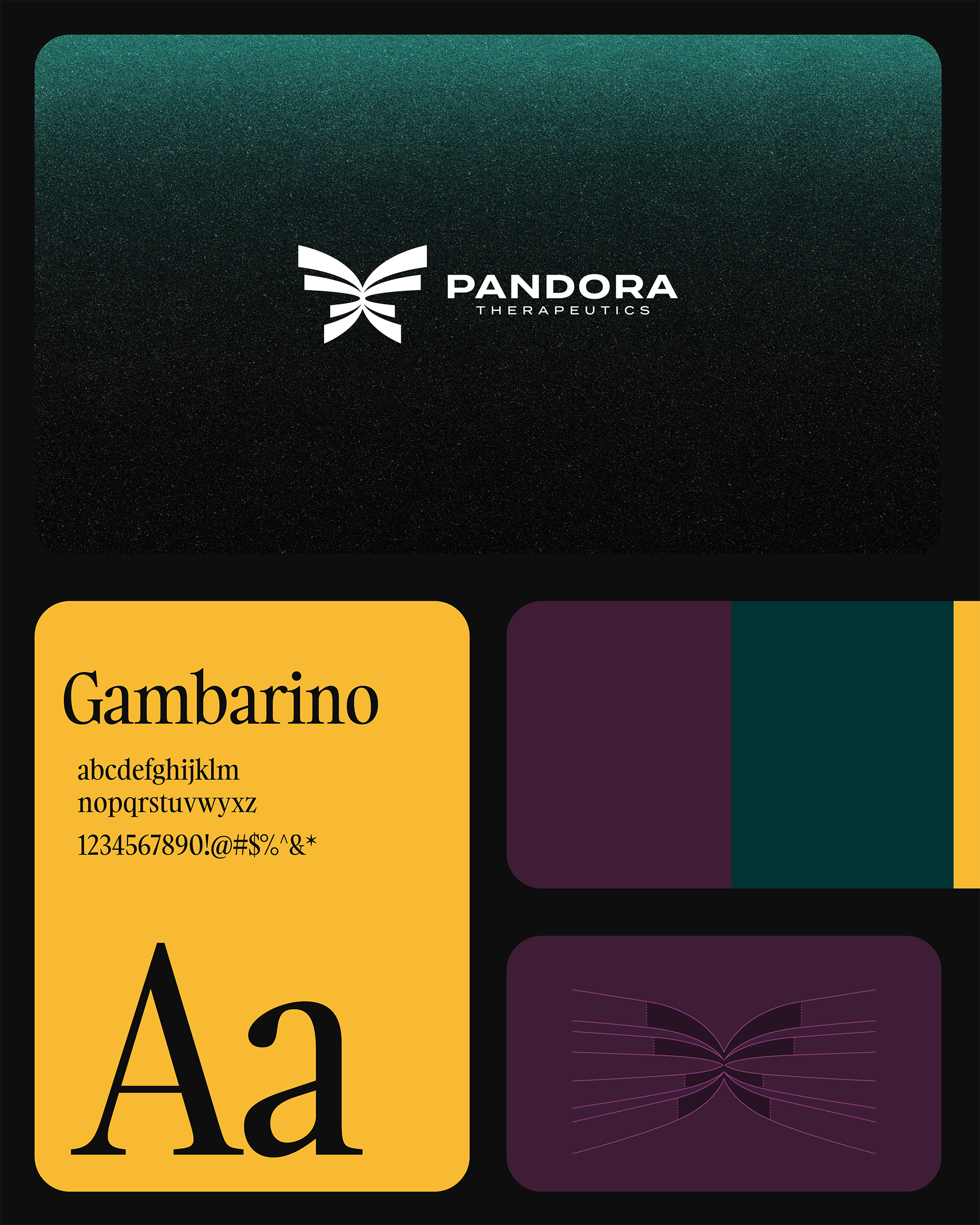 A grid of Pandora text, color, and logo assets