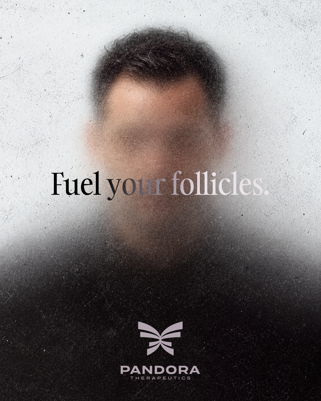 A man looks at the camera through a fogged mirror with the caption "Fuel your follicles" and the Pandora logo