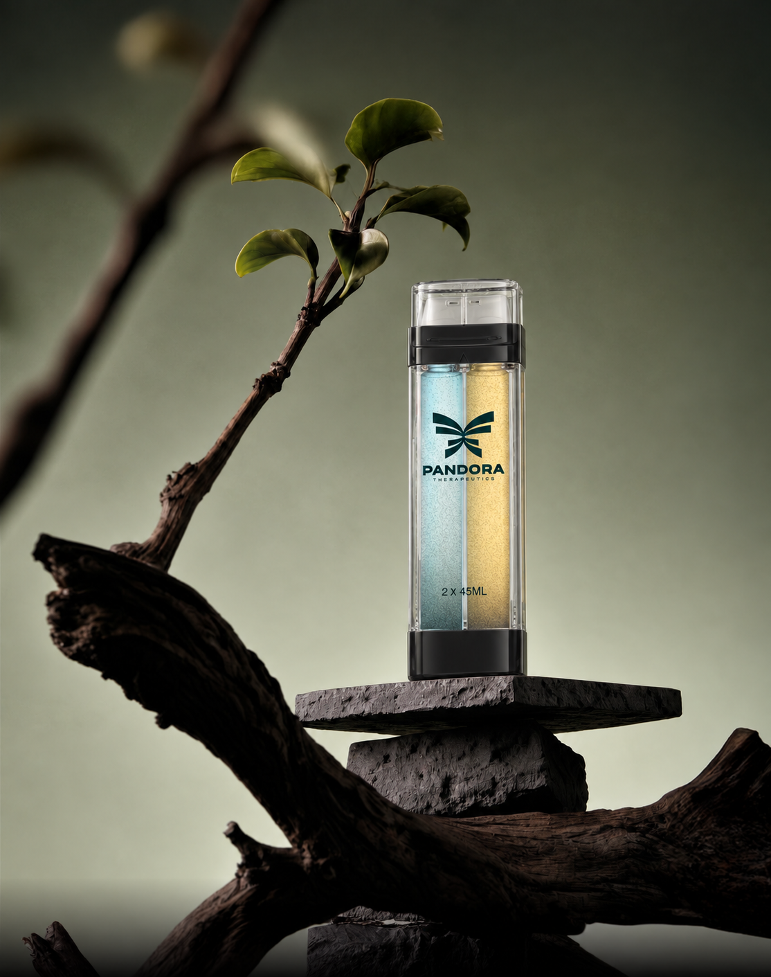 The Pandora bottle in a peaceful natural studio setting