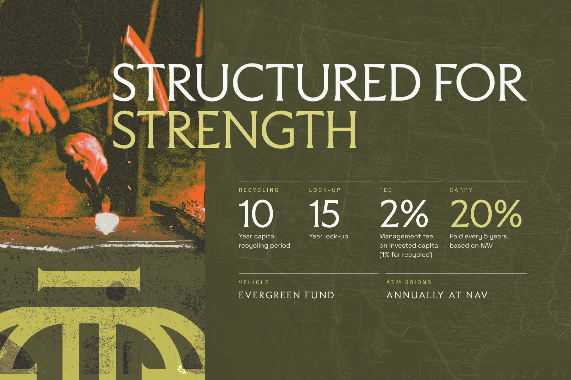 A pitch deck image describing Cast Iron Capital's capital structure