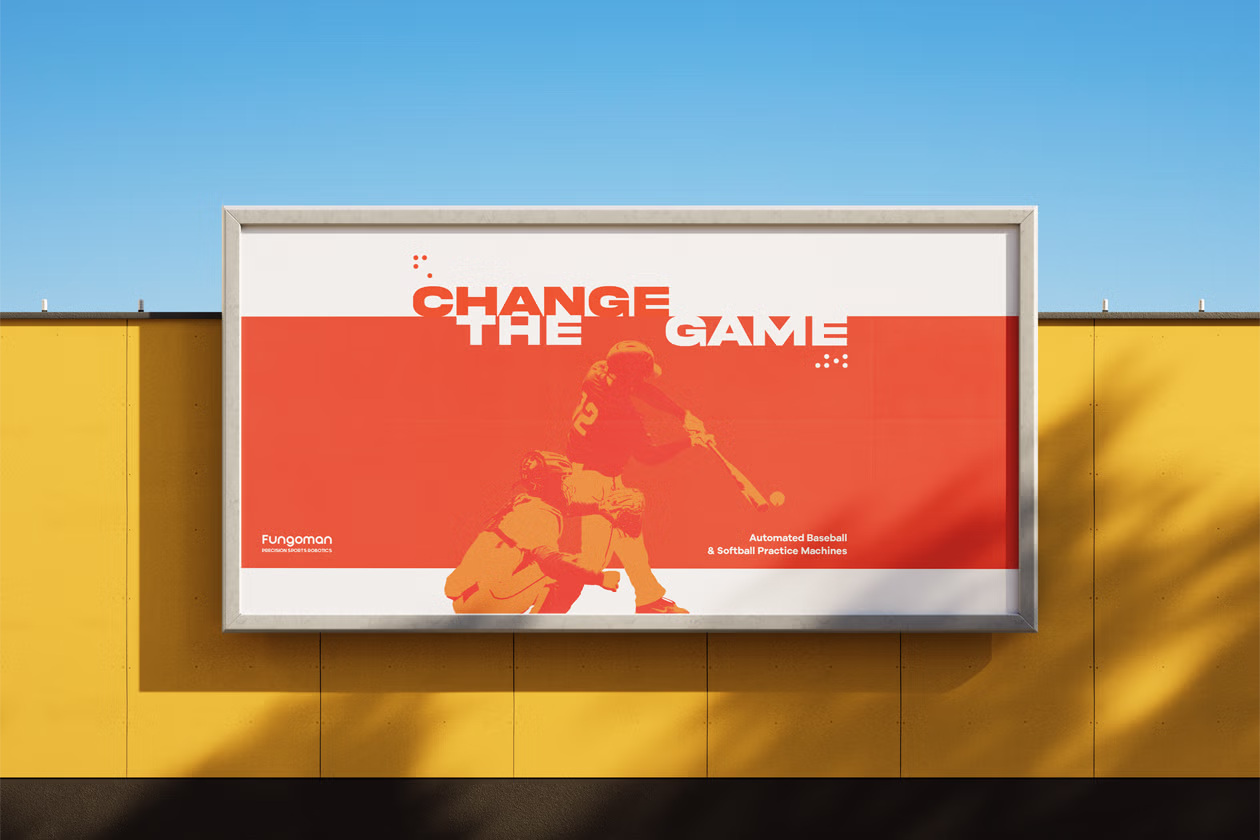 A billboard with Fungoman branding depicting a baseball batter