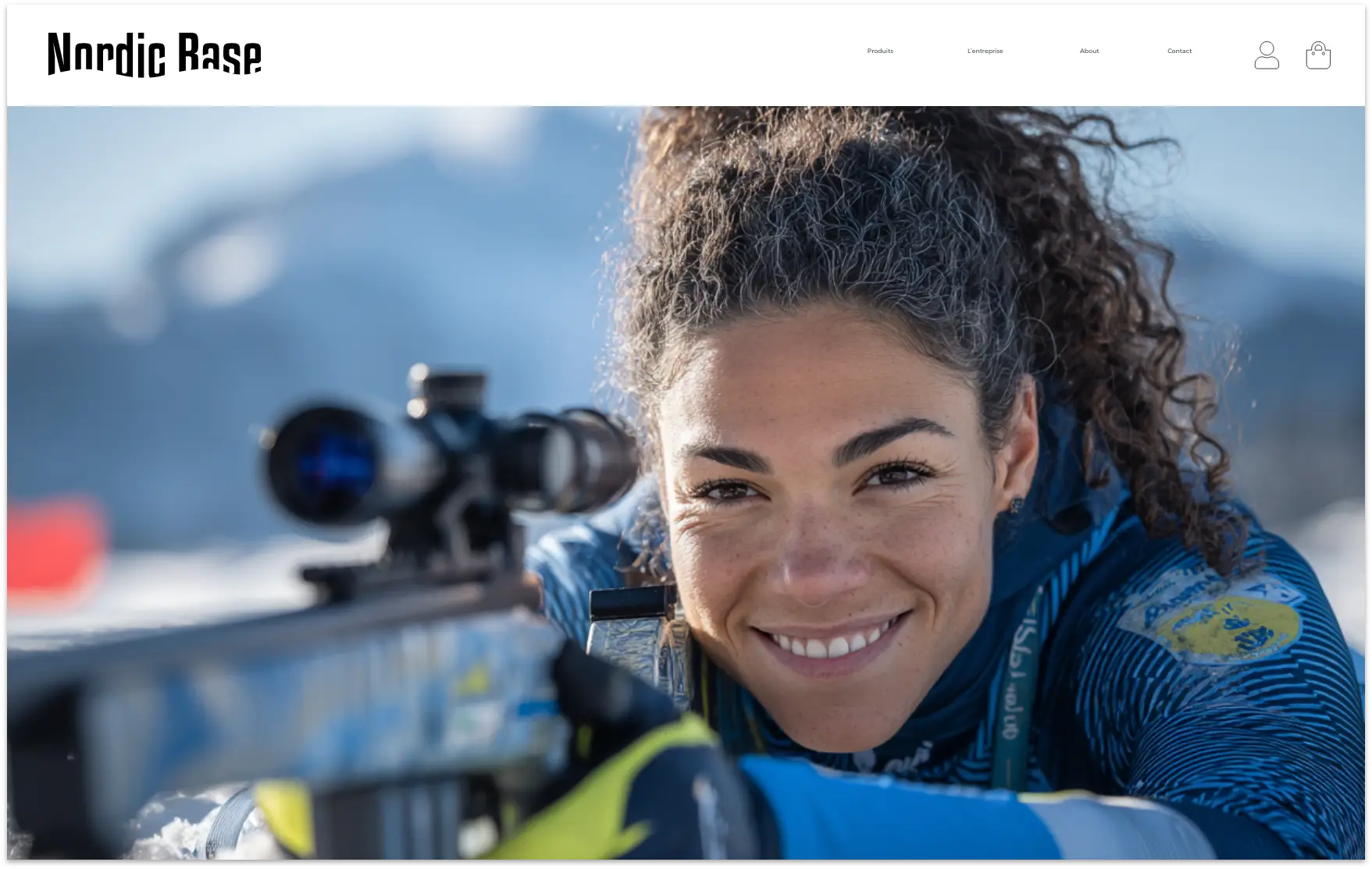 mock up site dekstop ecole de biathlon à Val d'Isère avec l'école Nordic Base, identité créée par Ulotte.