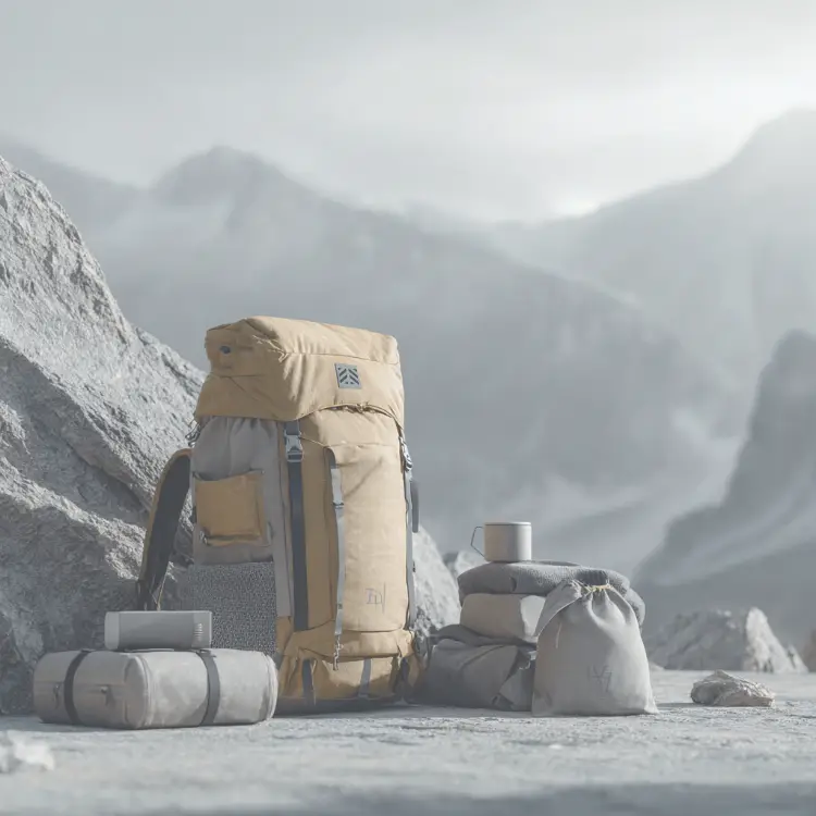 Design de matériel d'expédition Alpinna : sac à dos de randonnée et identité visuelle outdoor