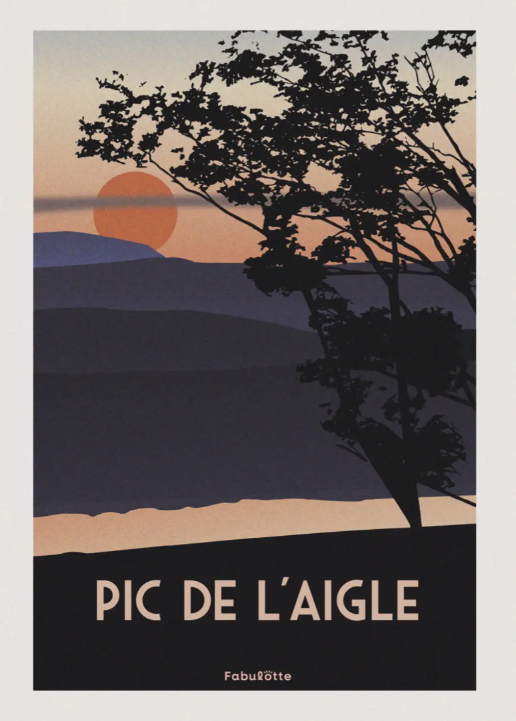 Affiche vectorielle moderne Pic de l'Aigle - Monts Jura - noir saumon - coucher de soleil - Édition limitée par Fabulotte.
