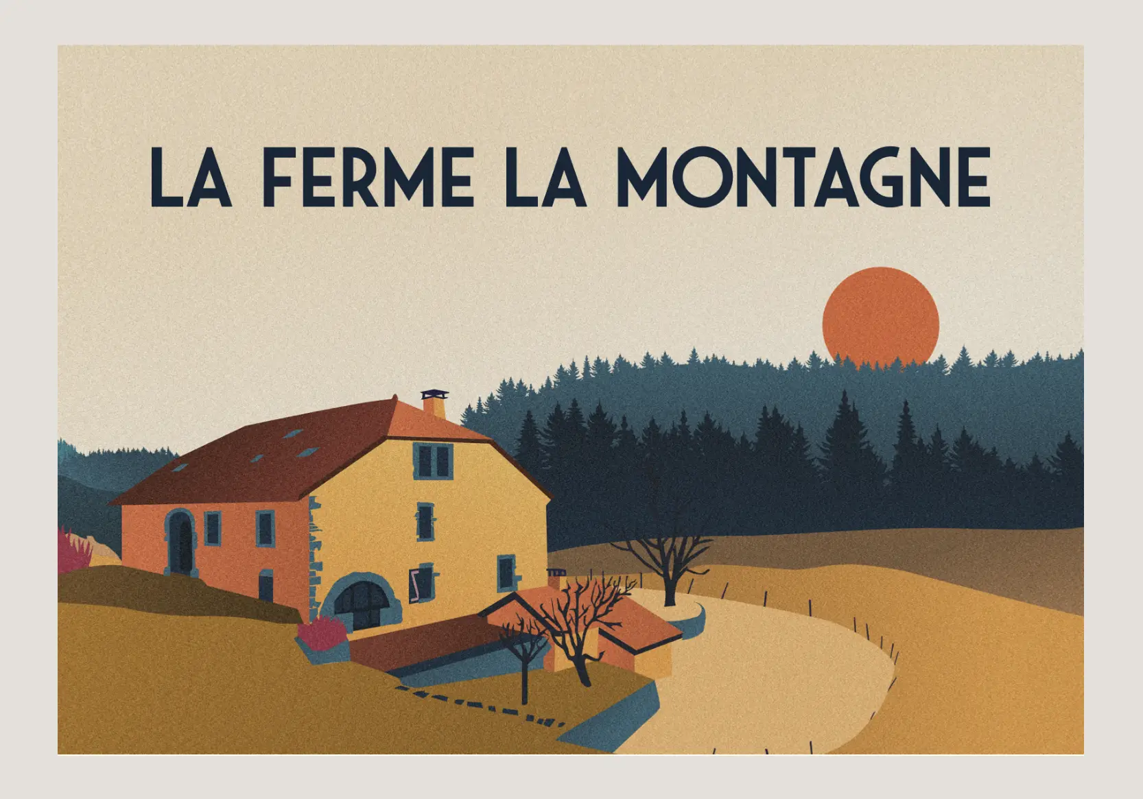 Affiche vectorielle moderne sur mesure d'une ferme de vacances - montagne du Jura - beige - Édition limitée par Fabulotte.