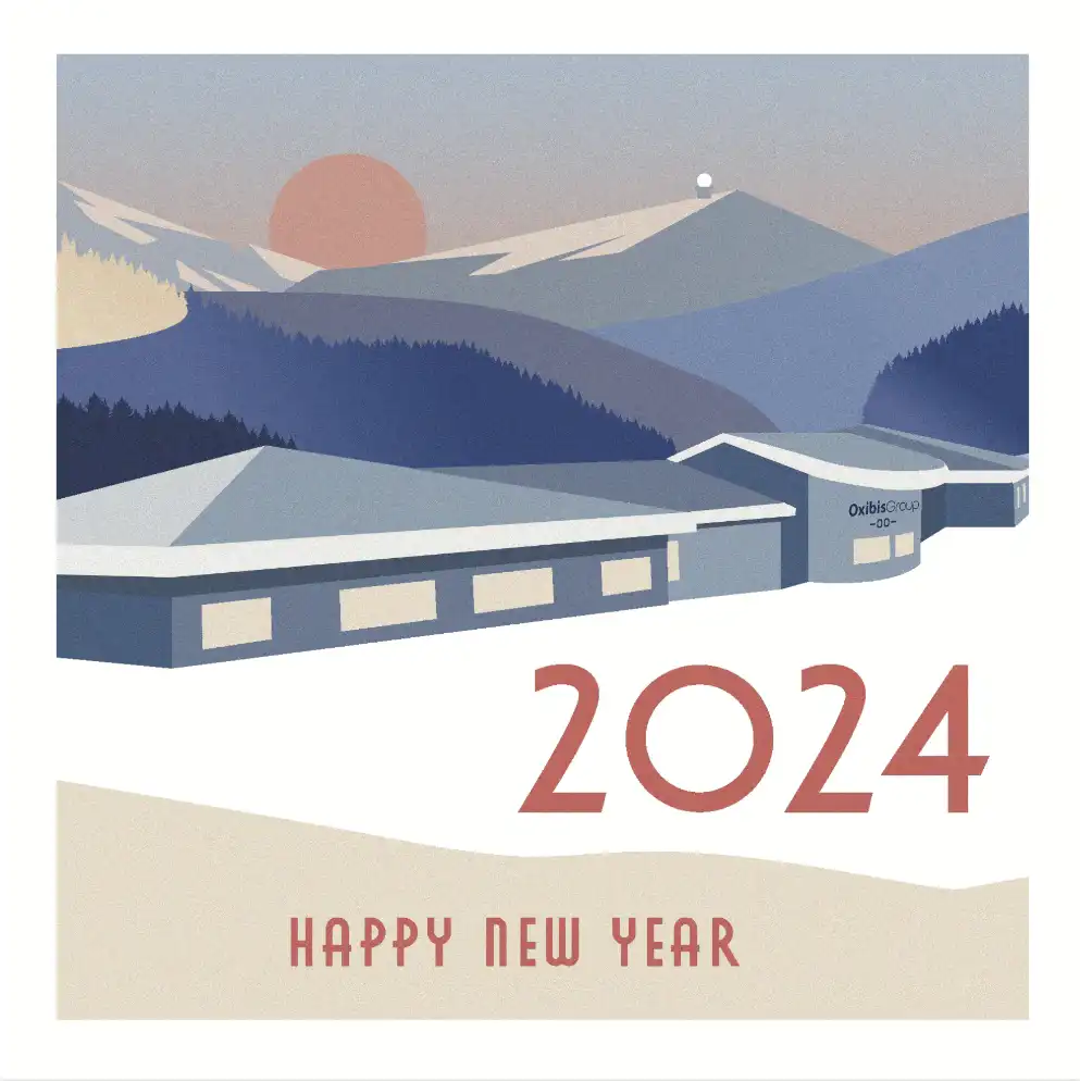 Affiche vectorielle moderne sur mesure de la societé OxibisGroup - montagne du Jura - blanc et bleu - Édition limitée par Fabulotte.