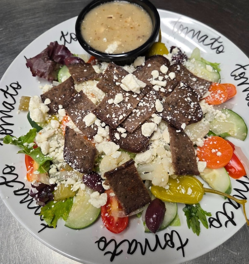 Greek salad with steak