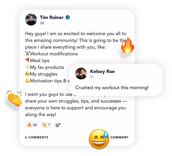 Image with examples of the community section in the app