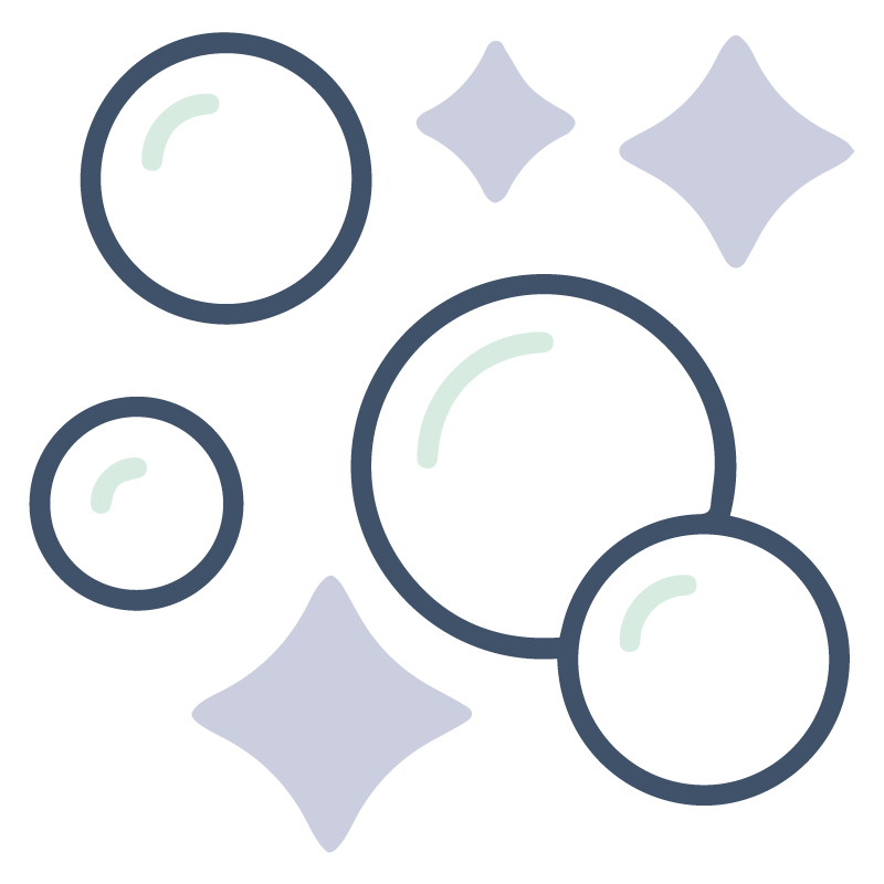 White bubbles with dark outlines and sparkles on a transparent background.