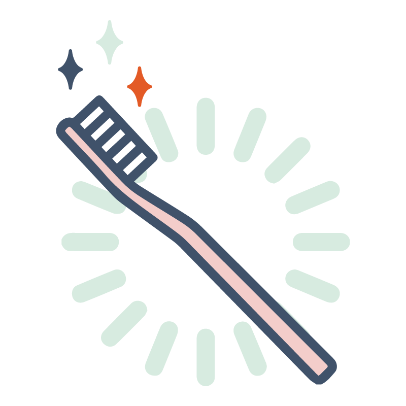 Clean toothbrush with sparkles and rays indicating freshness and hygiene.