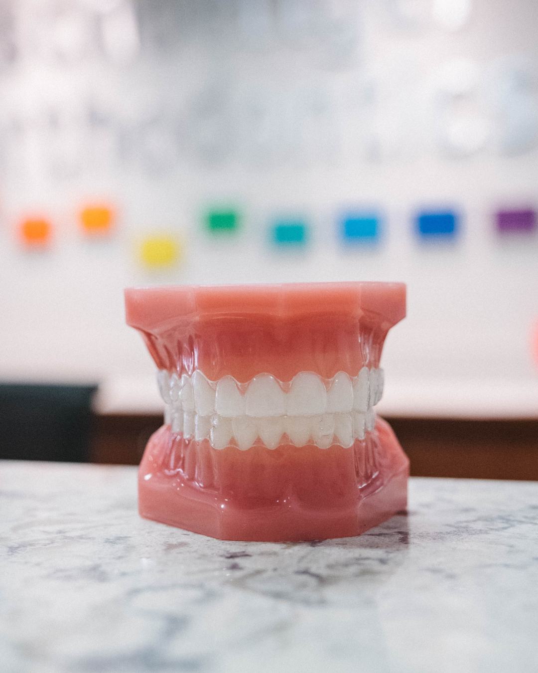 A set of clear aligners in an orthodontist office.