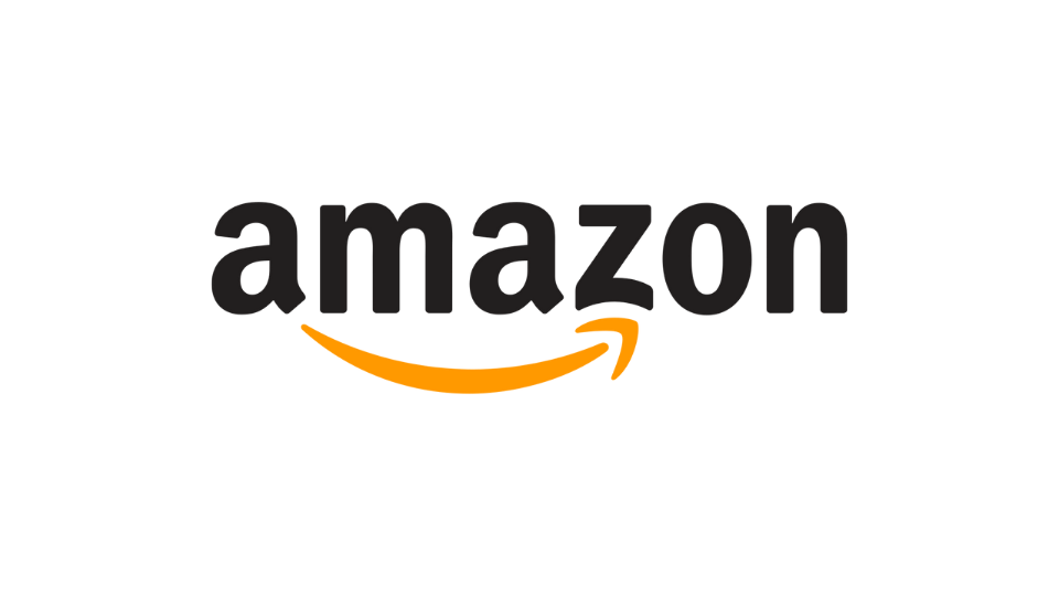 Amazon logo with black text and an orange arrow shaped like a smile.