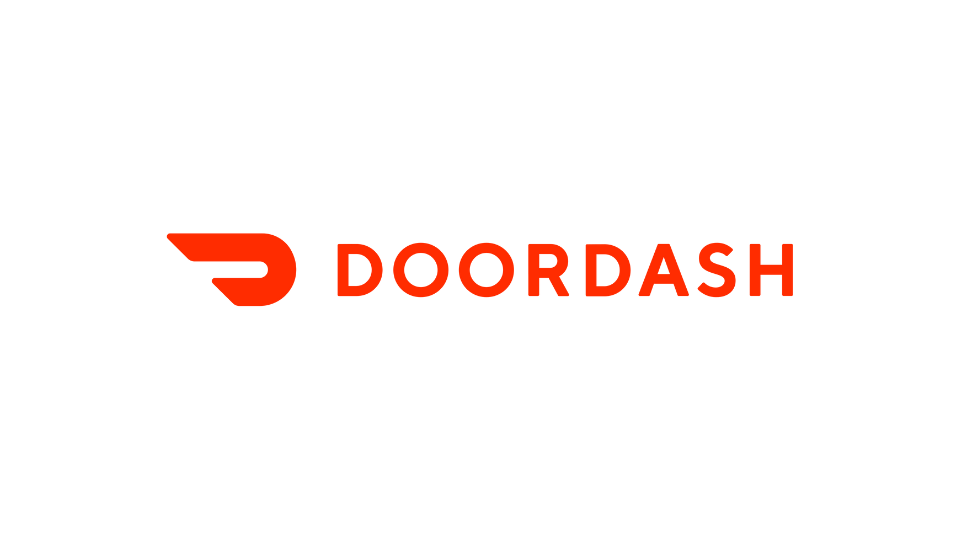 DoorDash logo with red stylized 'D' icon and text on a black background.