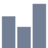 Bar chart icon with three vertical bars of varying heights in blue-green color.