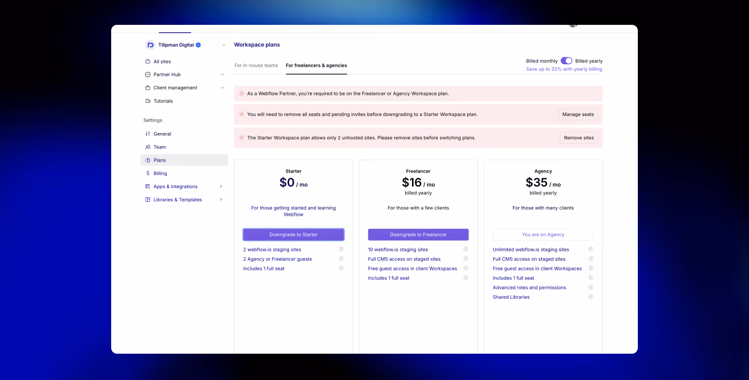 Cancel Webflow Subscription: Workspace Plan Downgrade