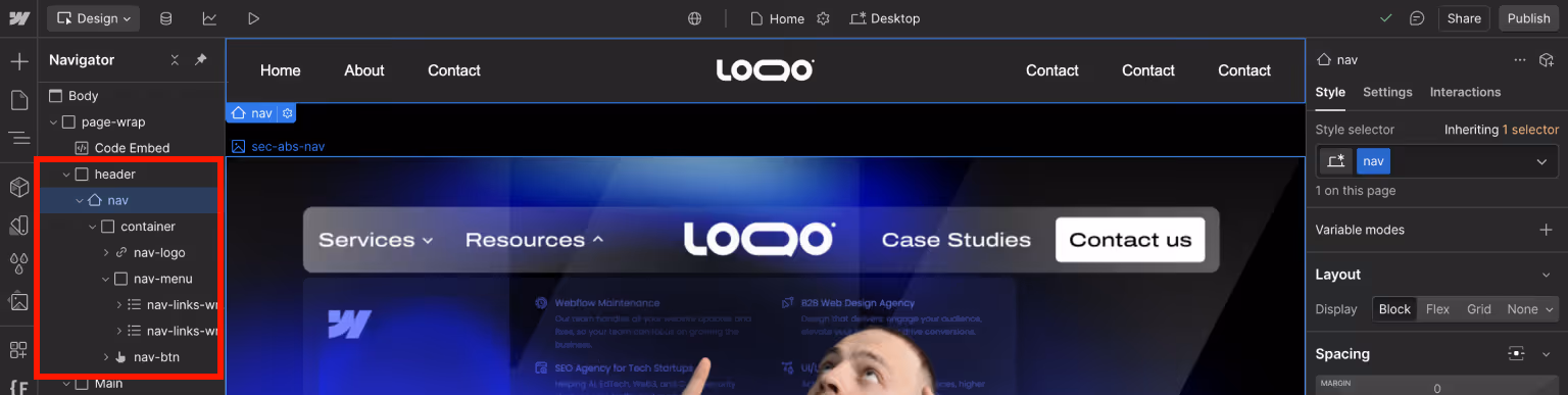 Webflow Centered Navigation HTML Layout