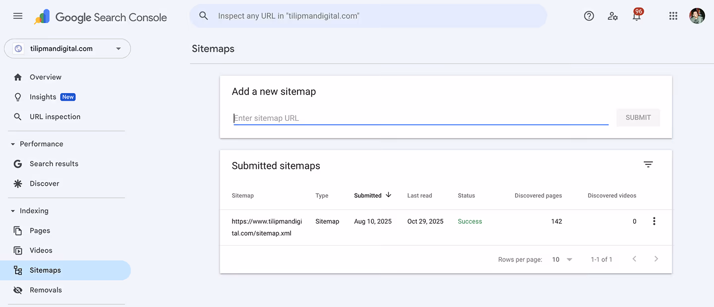 GSC Submitting sitemap for indexation
