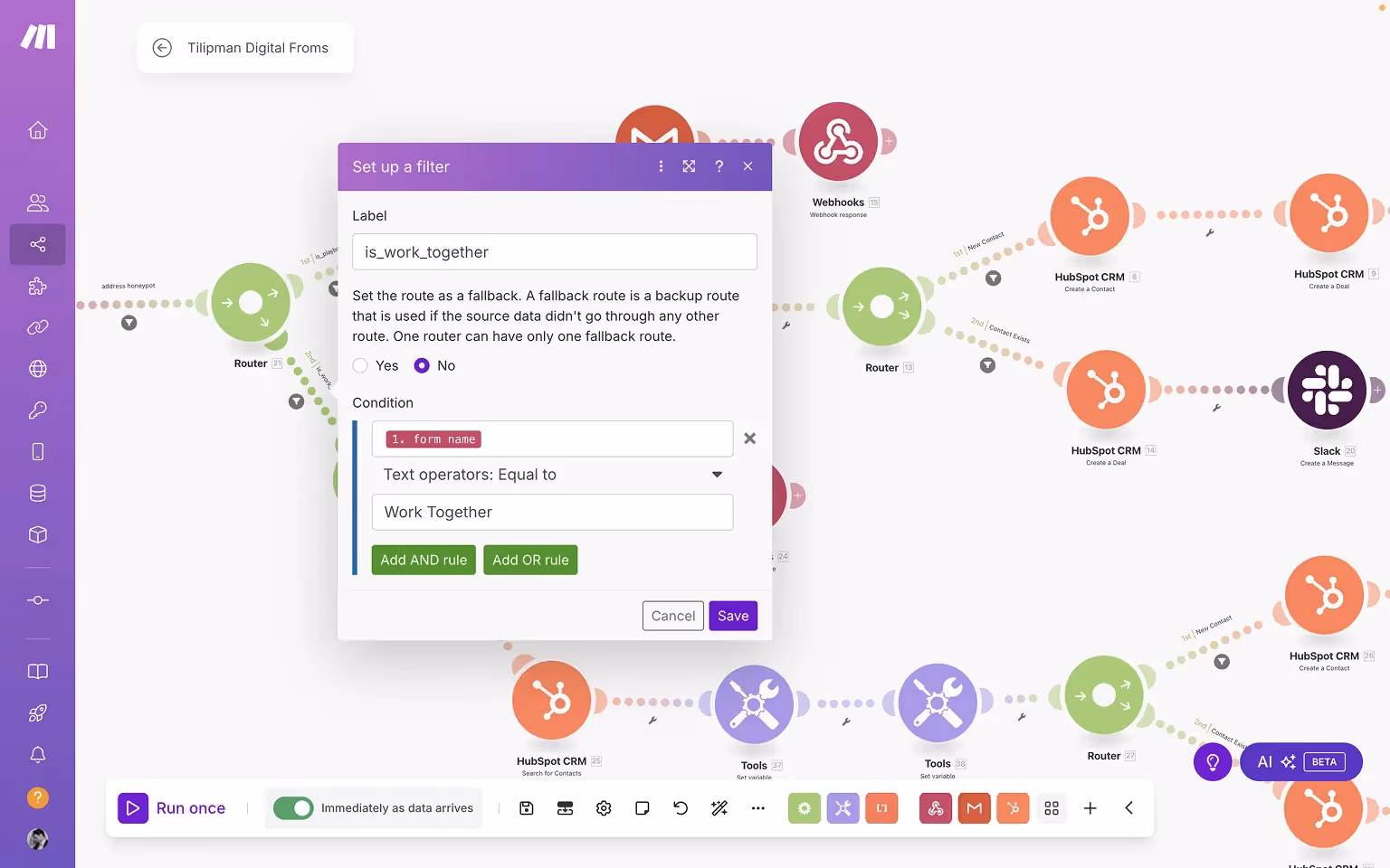 Webflow HubSpot Integration — Make Filters