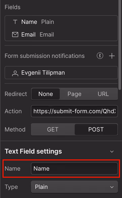 Wrong Name on Webflow Form input 