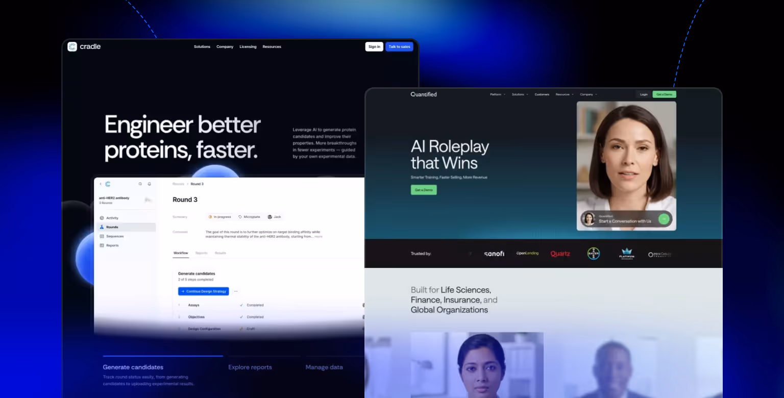Cradle and Quantified home page examples