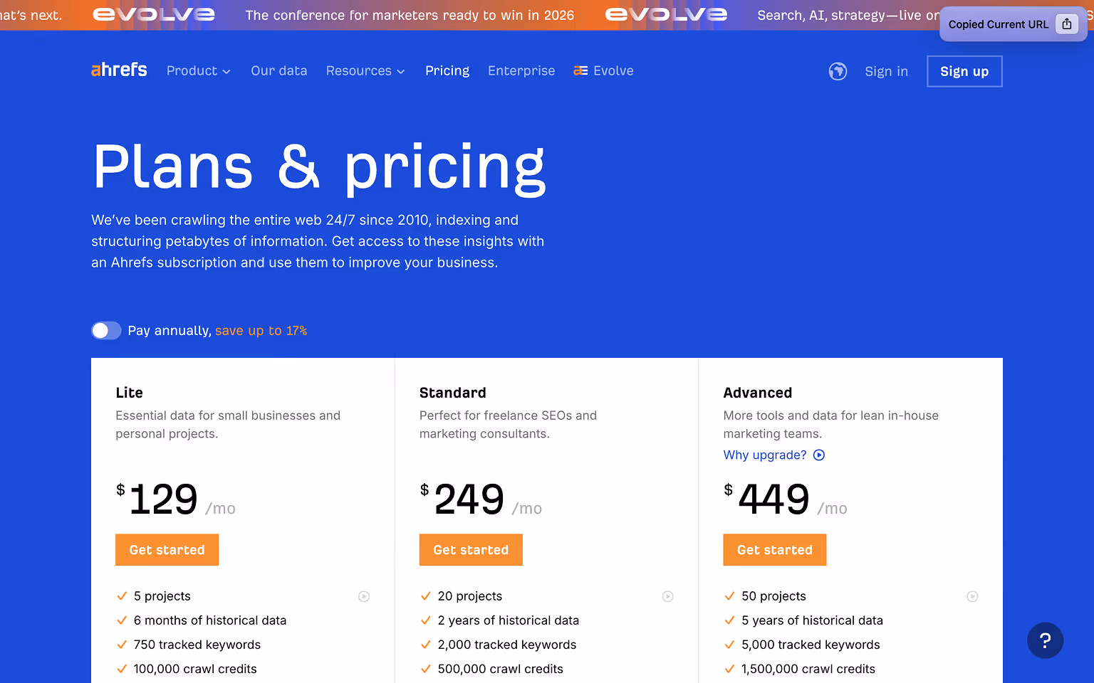 Ahrefs Pricing Page Example