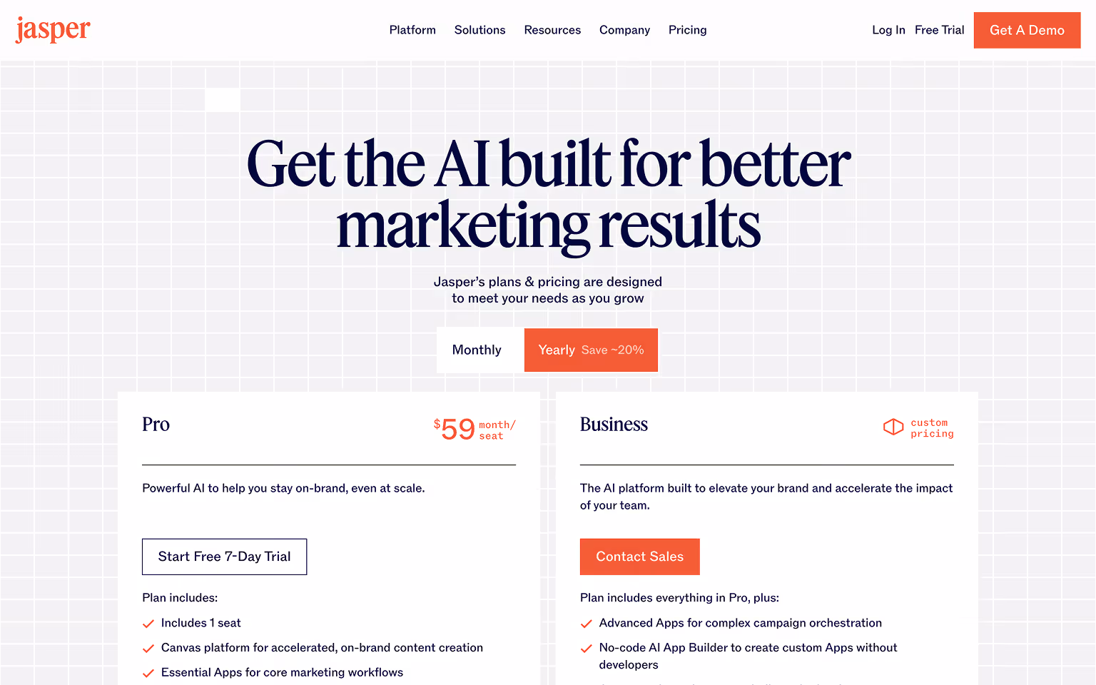 Jasper Pricing Page Example