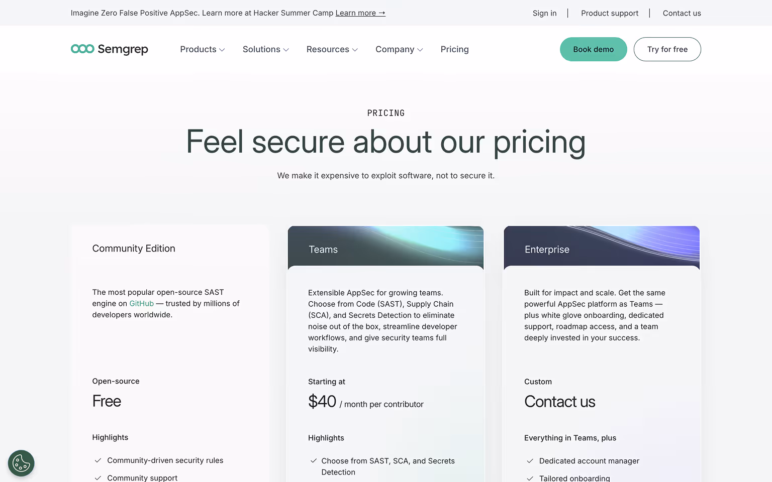 Semgrep Pricing Page Example