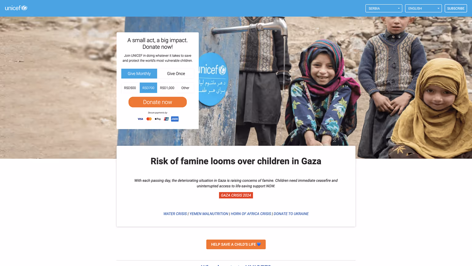 Unicef Donation Thank You Page Example
