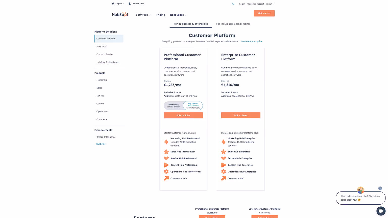 HubSpot vs Webflow — HubSpot Pricing Page