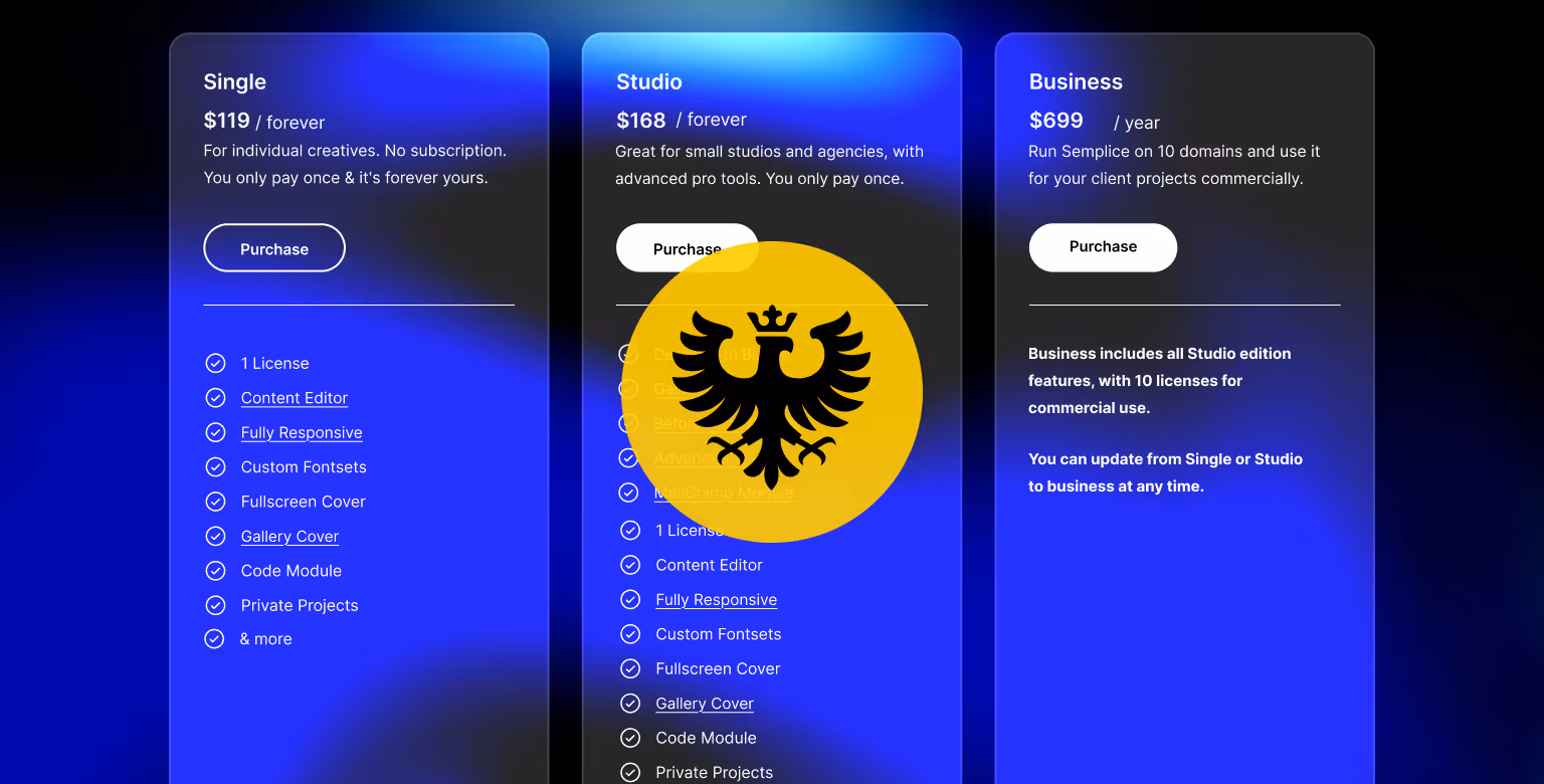 Semplice vs Webflow: Semplice Pricing