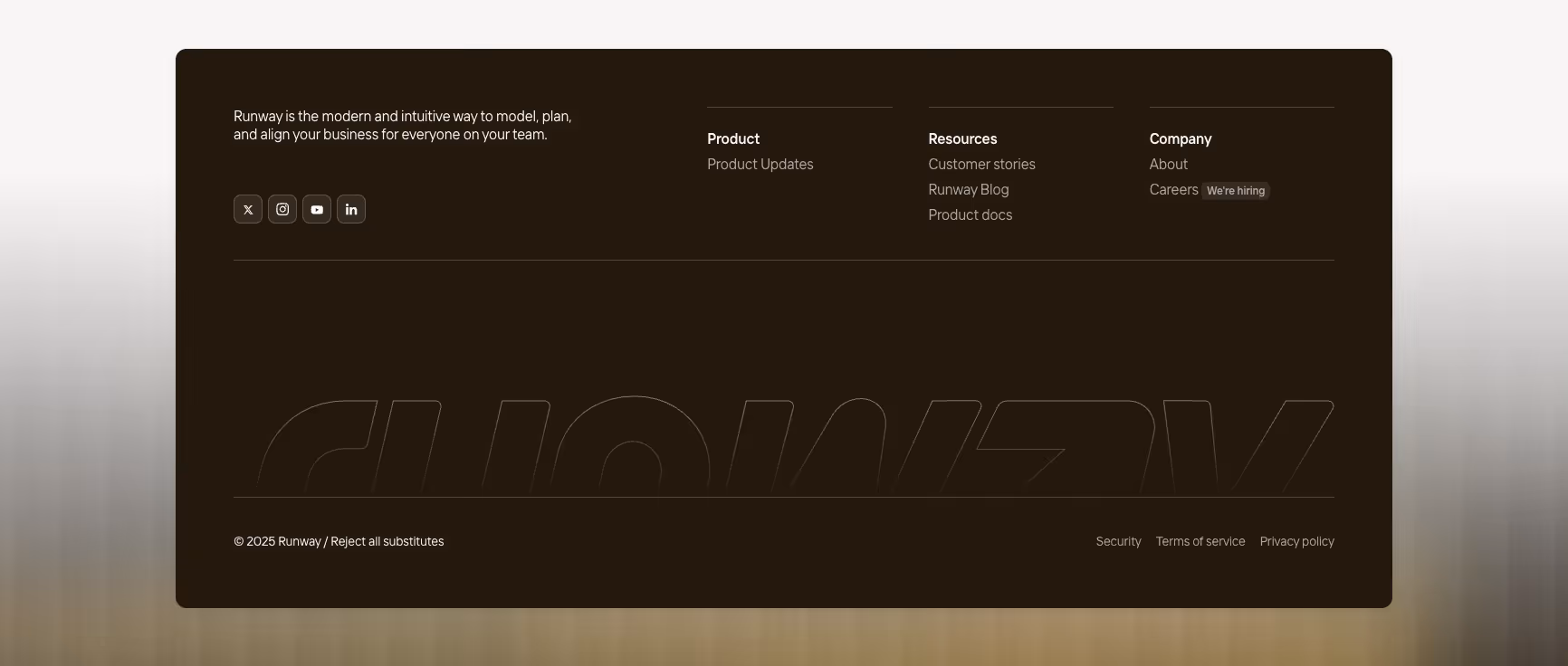 Website footer example #15: Runway