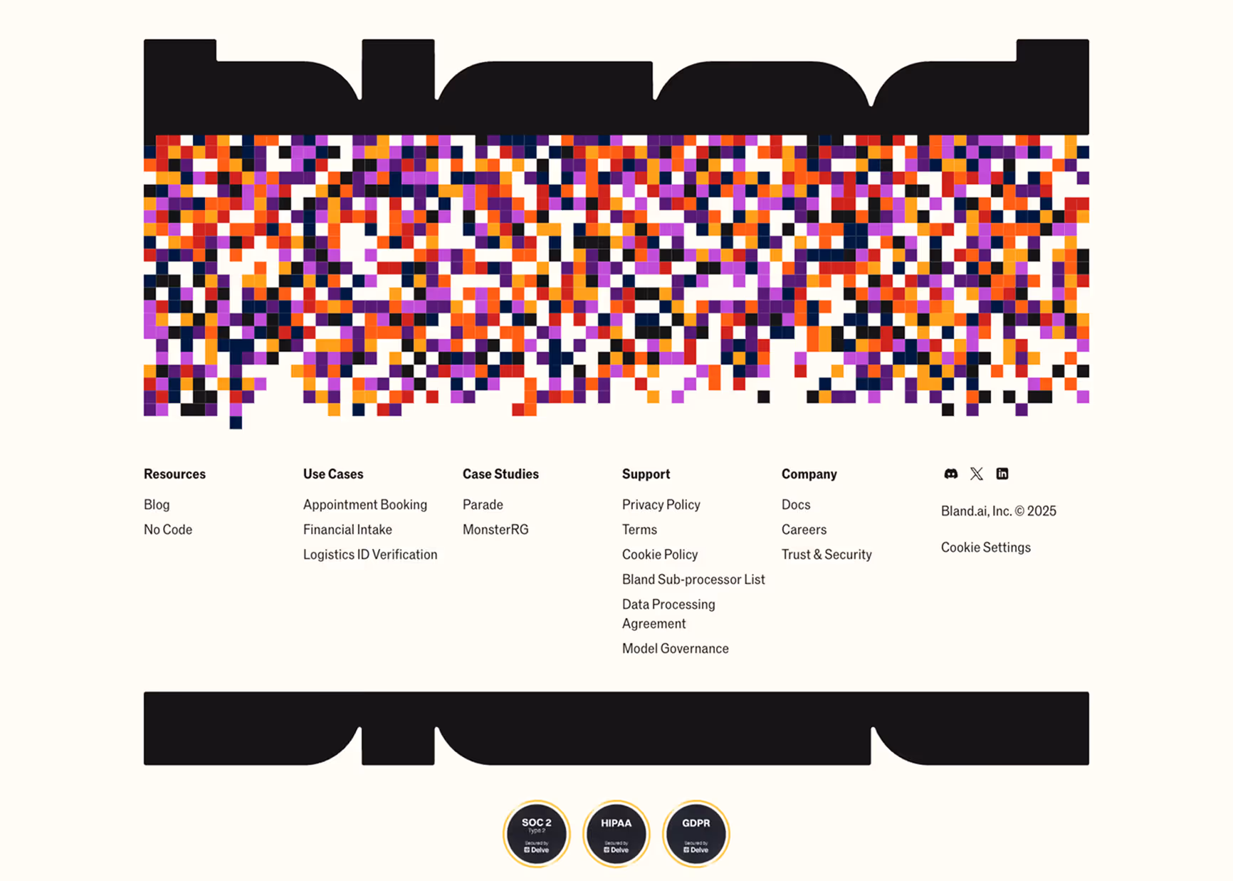 Website footer example #1: Bland.ai