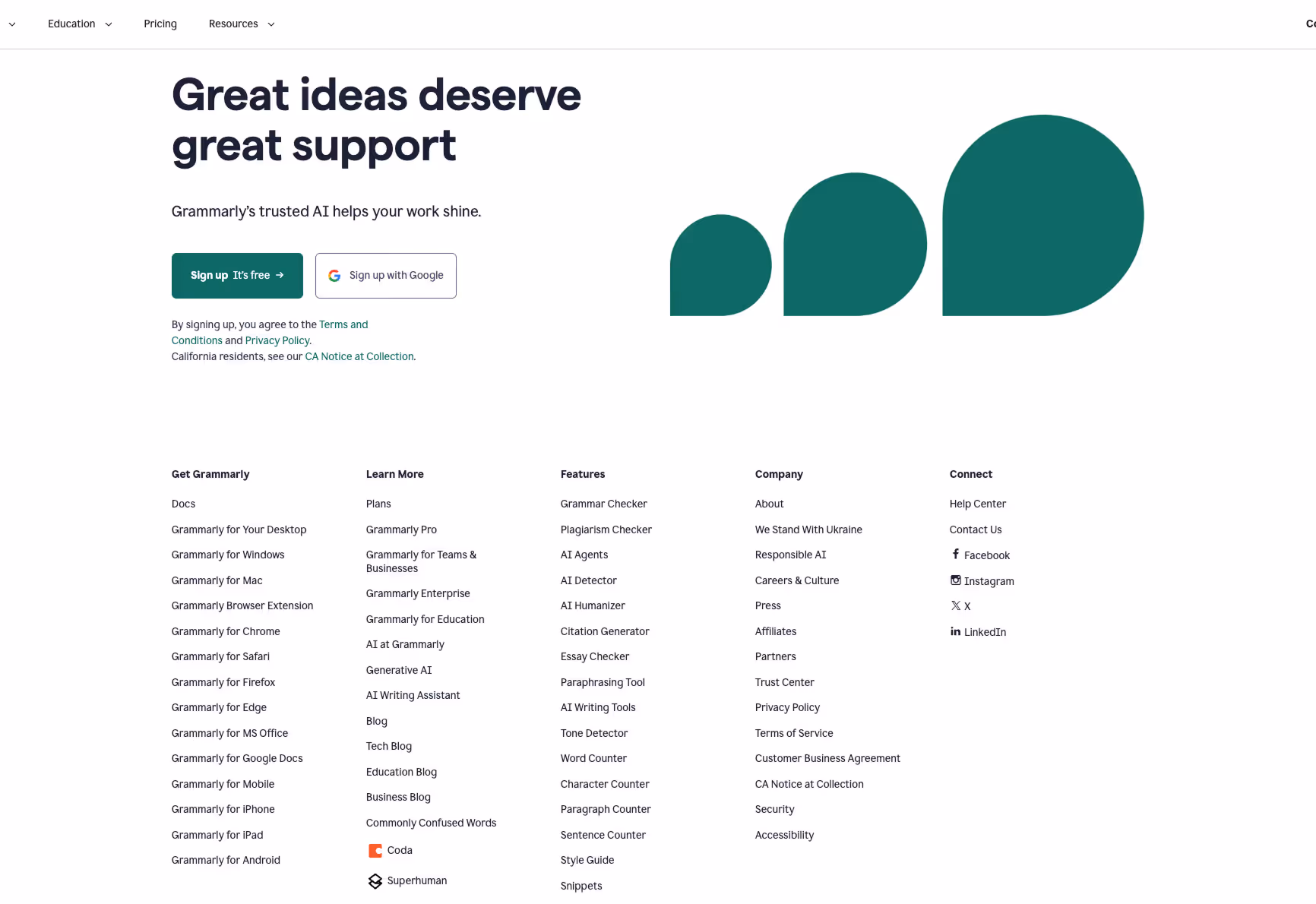 Website footer example #9: Grammarly