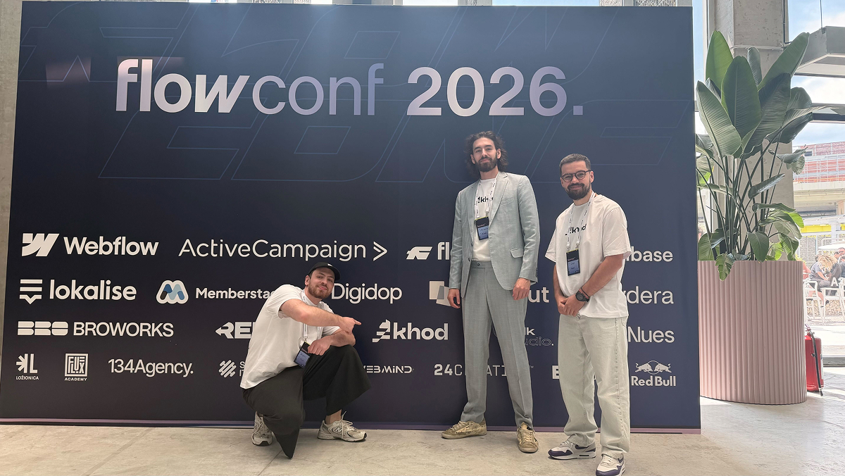 Part of the Khod team at flowConf 2026 in Belgrade.