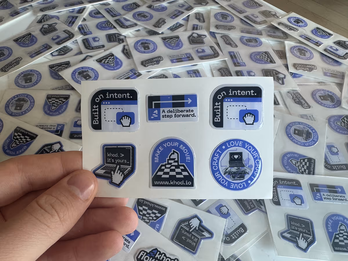 Khod merch at flowConf 2026. The 3D stickers did their job.