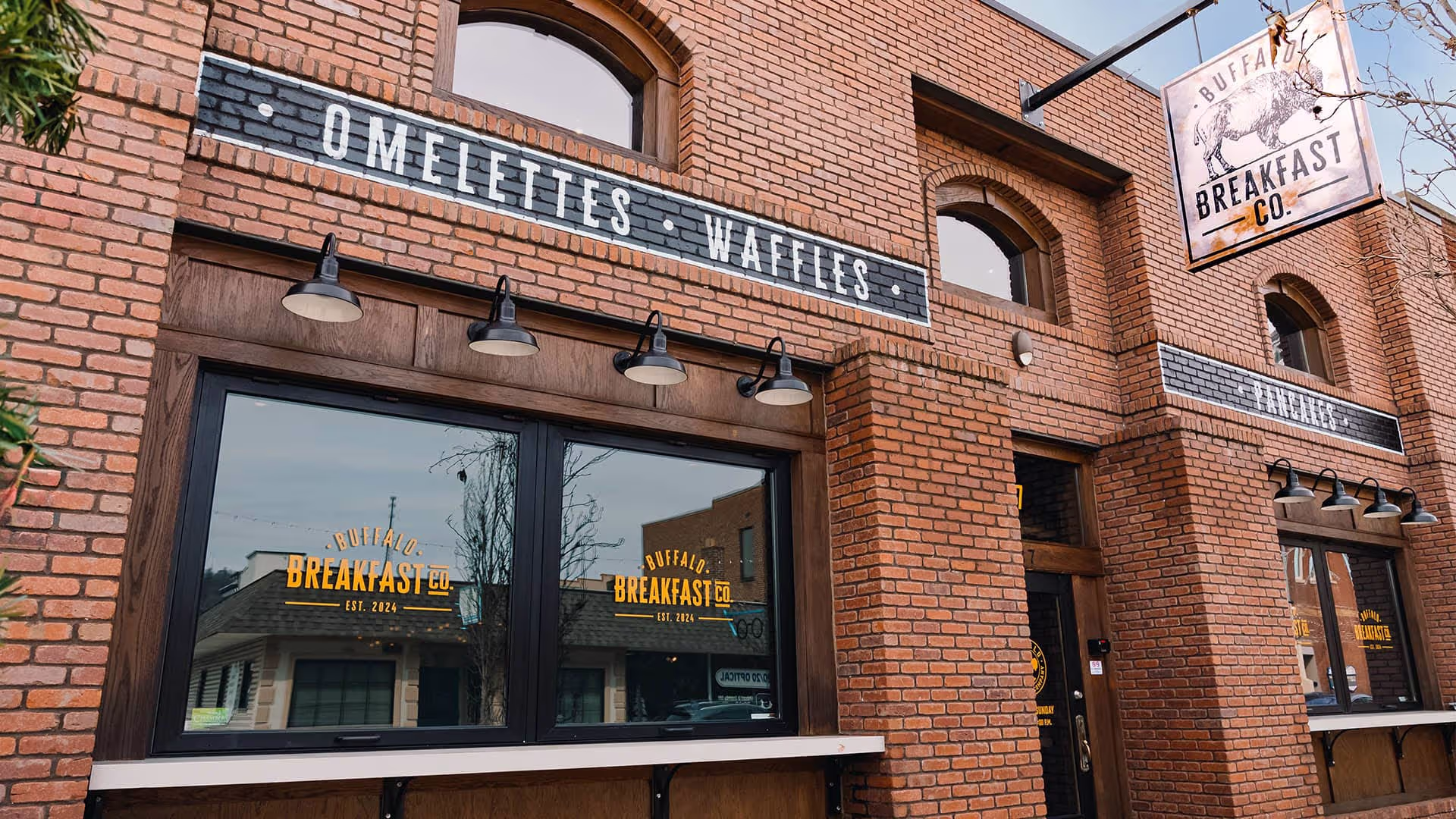 Front entrance of Buffalo Breakfast Company in downtown Sevierville, TN