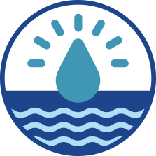 Icon showing a blue water drop above stylized blue waves inside a circle with blue border, symbolizing groundwater or water resources.