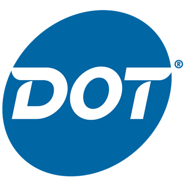 DOT Foods company logo with white text on a blue oval background.