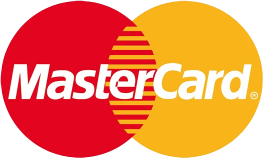 MasterCard logo with overlapping red and orange circles and the brand name in white text across them.