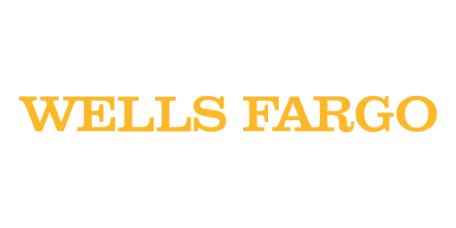 Wells Fargo brand name in bold yellow text on a black background.