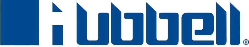 Hubbell company logo with a blue square and stylized blue text.