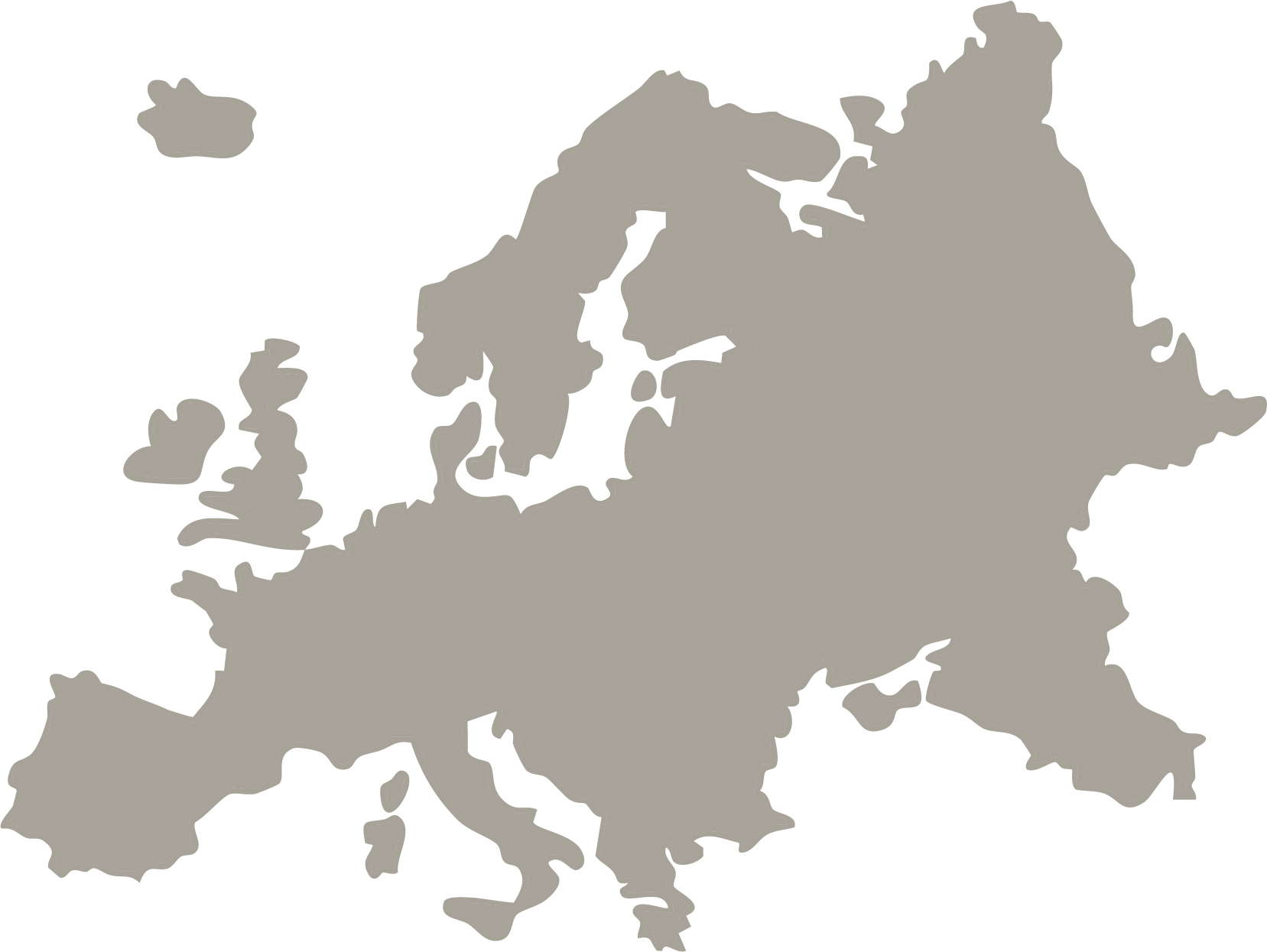 Silhouette map of Europe in gray on a white background.