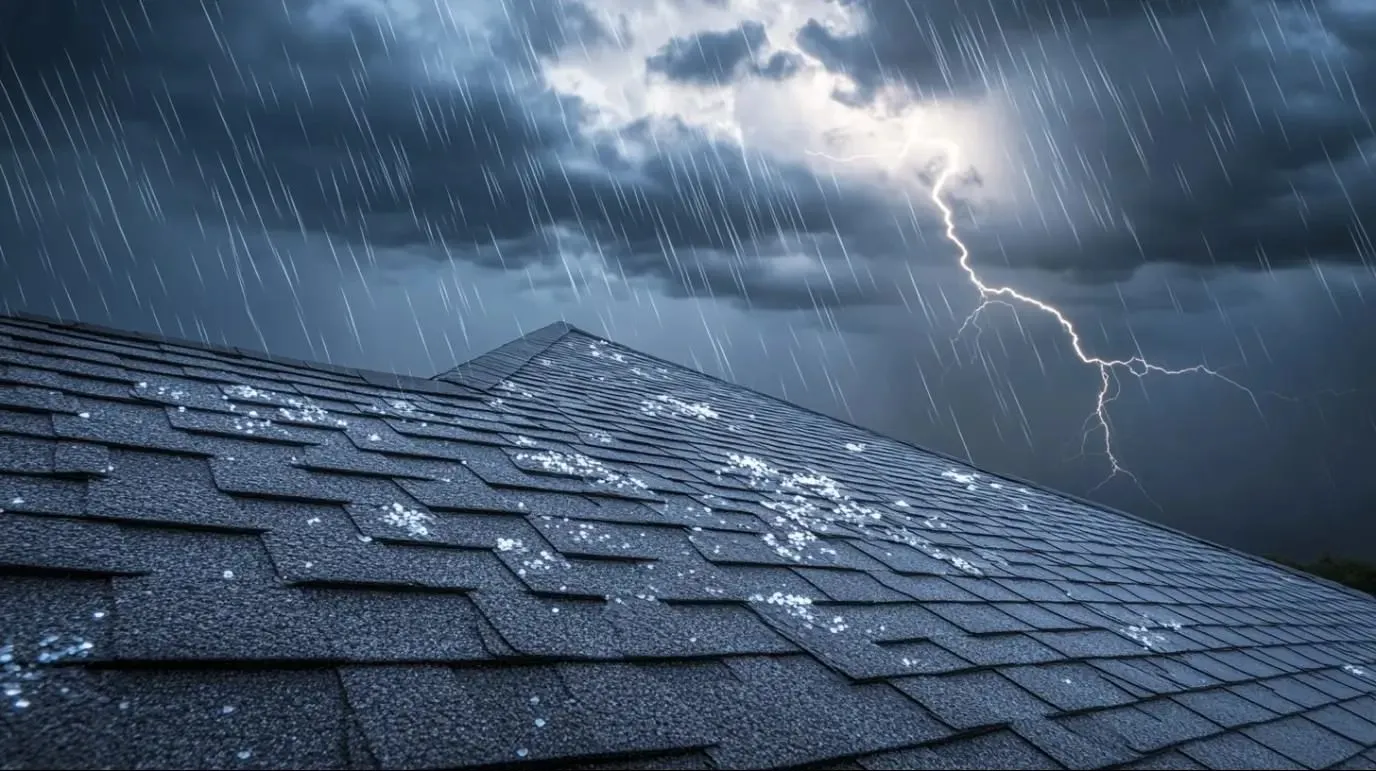 Dark storm clouds approaching a residential neighborhood