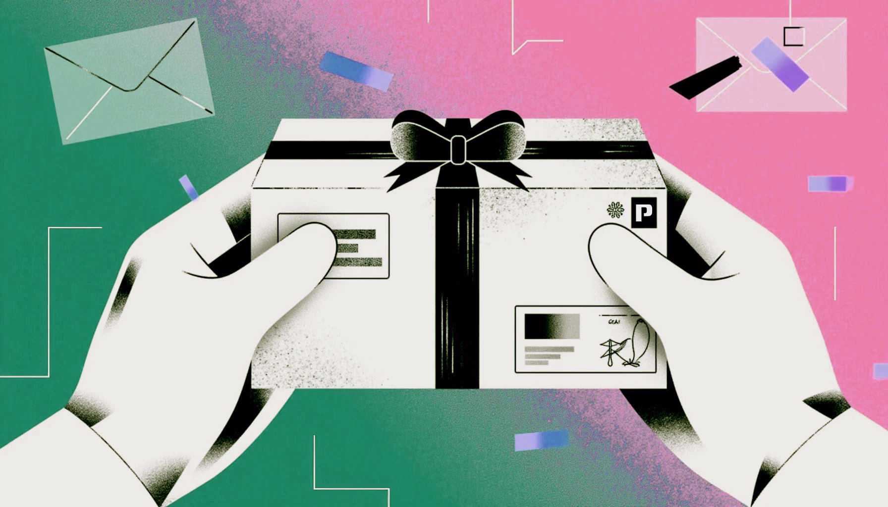 Illustration of hands holding a ribbon-tied gift box, representing lifetime gift tax exemption strategies for founders