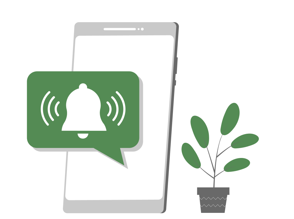 Phone with notification bell and plant illustration
