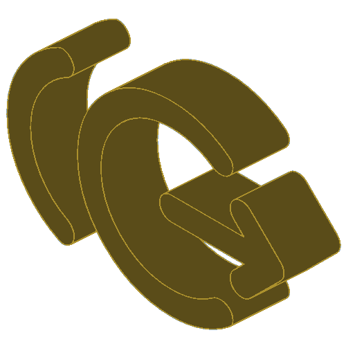 Blue 3D circular arrow icon pointing downward and to the right, representing a return or undo action.